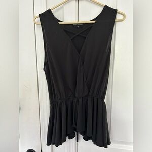Green Envelope Black V-Neck Sleeveless Peplum Top with Crisscross Back